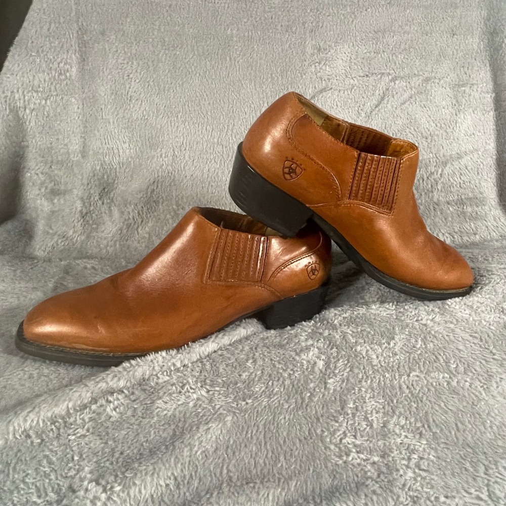 Ariat Brown Leather Chelsea Ankle Boot Pull On  Low Heel Size 7B western - Picture 4 of 11
